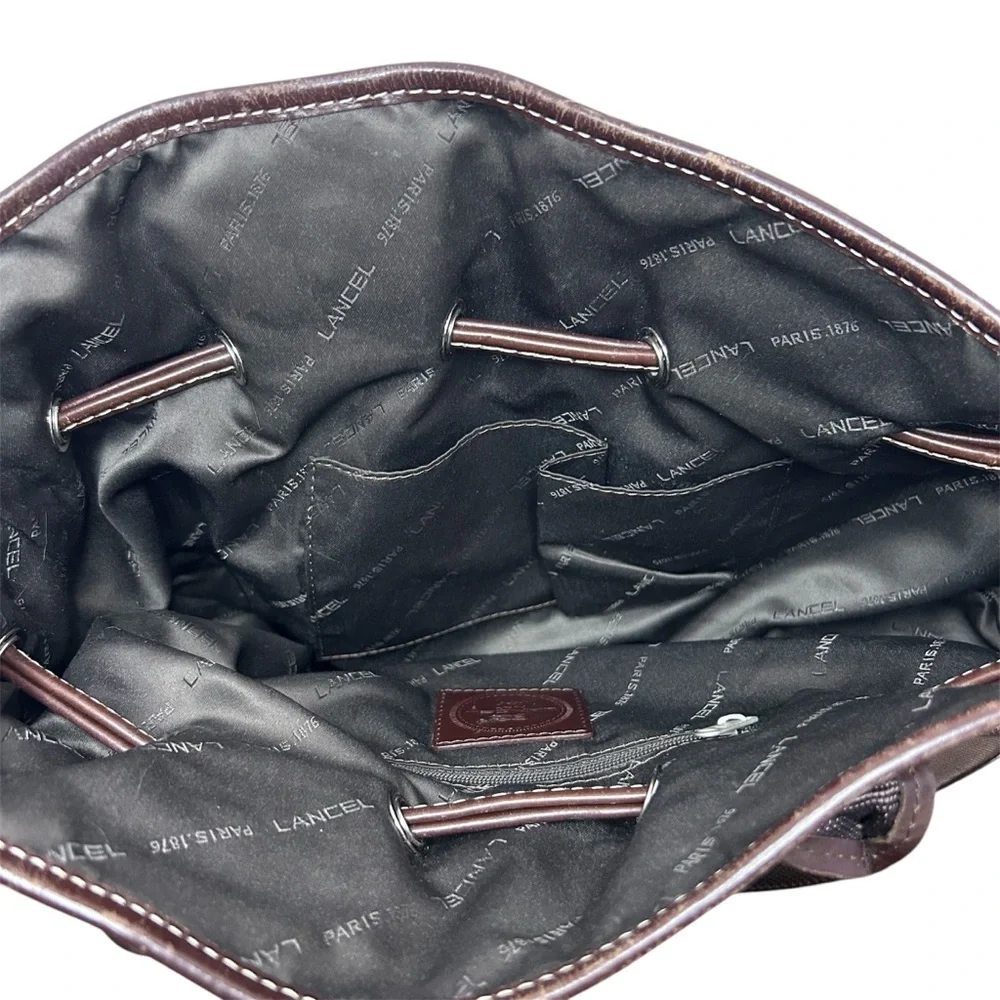 LANCEL PARIS 1876 handbag, nylon leather trim brown with shoulder strap - Picture 13 of 17
